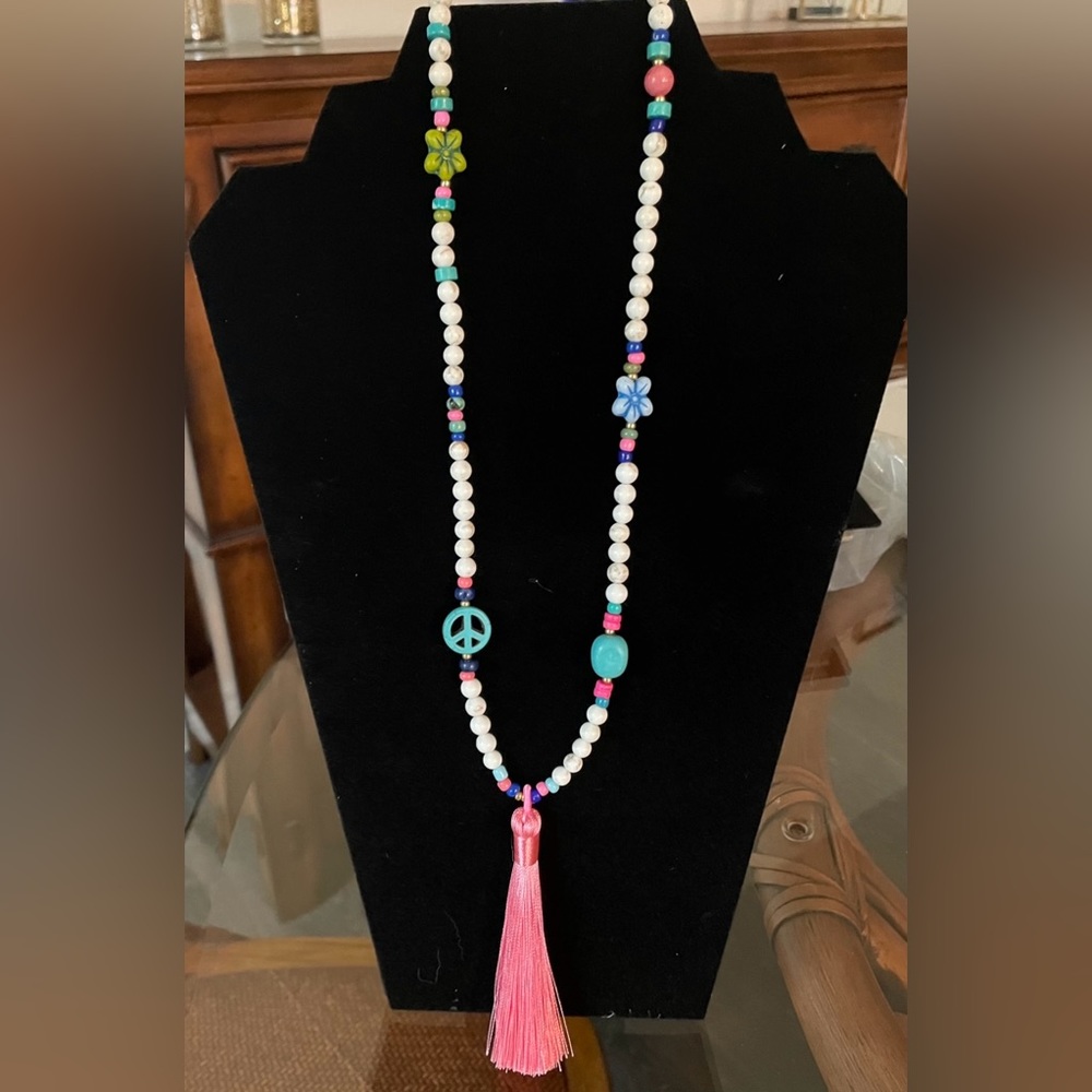 Beaded necklace with tassel